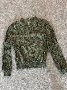 Cat & Jack Olive Green Leopard Print Long-Sleeve Blouse